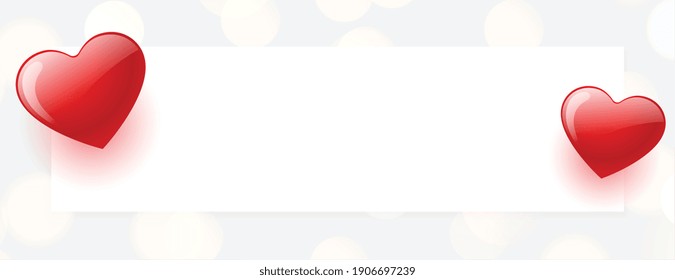 white banner with red hearts and text space