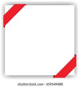 White banner with red ribbon.
