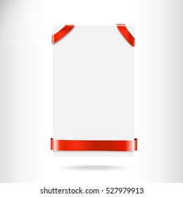 The white banner with  red ribbon. Space for text. Vector