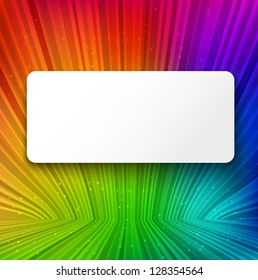 White banner with shadow on colorful striped background. Vector illustration