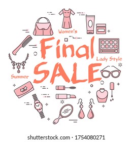 White banner of woman accessories with red text Final Sale