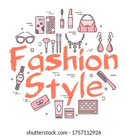 White banner of woman accessories with red text Fashion Style