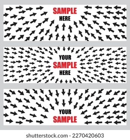White banners with black arrows set in circle shape and sample text