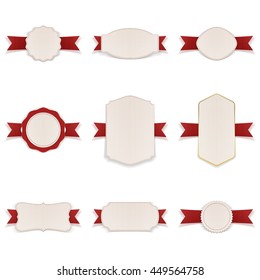 White Banners with red Ribbons Set