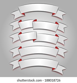White banners or ribbons set on a gray background, isolated