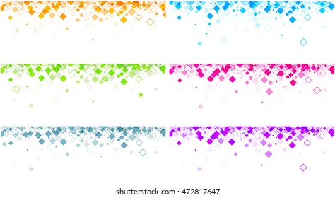 White banners set with colour rhombus pattern. Vector paper illustration.
