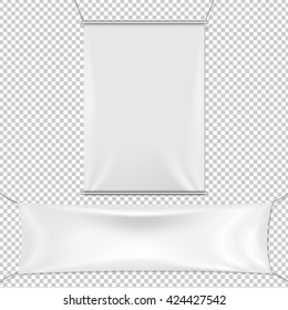 White Banners Set, Isolated on Transparent Background, With Gradient Mesh, Vector Illustration