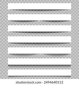 White banners set with shadows isolated on transparent background. Realistic transparent shadow effect. Vector illustration.