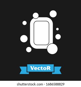 White Bar of soap icon isolated on black background. Soap bar with bubbles.  Vector Illustration