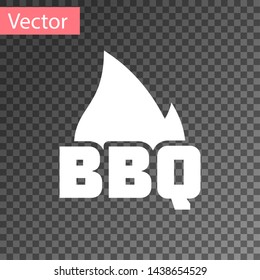 White Barbecue fire flame icon isolated on transparent background. Heat symbol. BBQ grill party. Vector Illustration