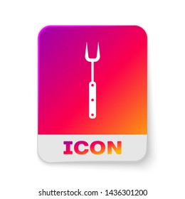White Barbecue fork icon isolated on white background. BBQ fork sign. Barbecue and grill tool. Rectangle color button. Vector Illustration