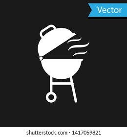 White Barbecue grill icon isolated on black background. BBQ grill party. Vector Illustration