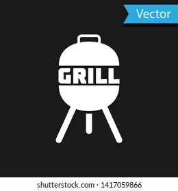 White Barbecue grill icon isolated on black background. BBQ grill party. Vector Illustration