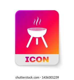 White Barbecue grill icon isolated on white background. BBQ grill party. Rectangle color button. Vector Illustration