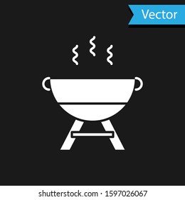 White Barbecue grill icon isolated on black background. BBQ grill party.  Vector Illustration