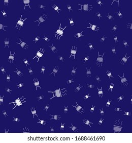 White Barbecue grill icon isolated seamless pattern on blue background. BBQ grill party.  Vector Illustration