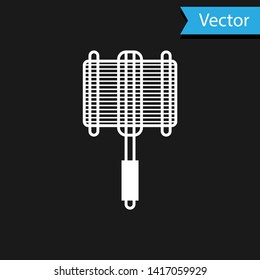 White Barbecue steel grid icon isolated on black background. Top view of BBQ grill. Wire rack for BBQ. Grilling basket. Vector Illustration