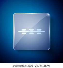 White Barbed wire icon isolated on blue background. Square glass panels. Vector