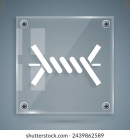 White Barbed wire icon isolated on grey background. Square glass panels. Vector Illustration