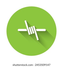White Barbed wire icon isolated with long shadow. Green circle button. Vector