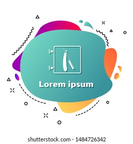 White Barbershop with razor icon isolated on white background. Hairdresser logo or signboard. Abstract banner with liquid shapes. Vector Illustration