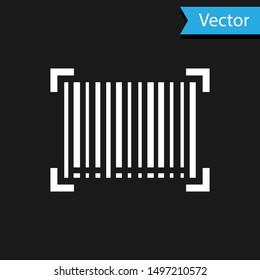 White Barcode icon isolated on black background.  Vector Illustration