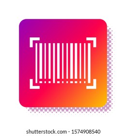 White Barcode icon isolated on white background. Square color button. Vector Illustration
