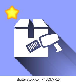 white barcode scanner with box icon button logo symbol concept high quality on the blue background