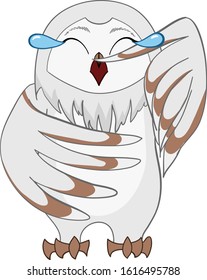 White barn owl laughing out loud in cartoon vector isolated background