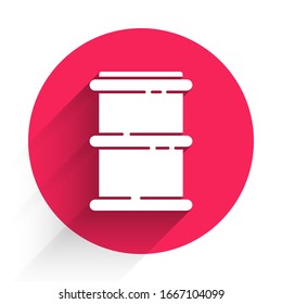 White Barrel icon isolated with long shadow. Red circle button. Vector Illustration