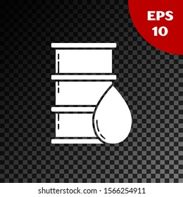 White Barrel oil icon isolated on transparent dark background.  Vector Illustration