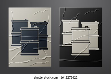 White Barrel oil icon isolated on crumpled paper background. Paper art style. Vector Illustration