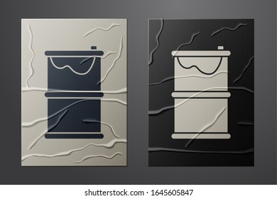 White Barrel oil leak icon isolated on crumpled paper background. Paper art style. Vector Illustration