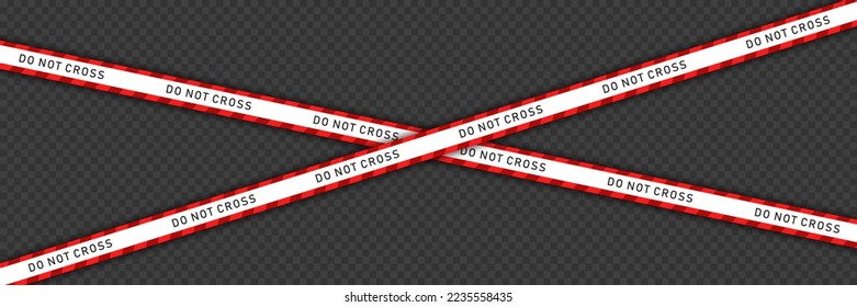 White barricade tape with red diagonal stripes and text "DO NOT CROSS" isolated on transparent background. Vector template of  seamless warning, caution ribbon for web pages