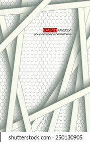 White bars over bright honeycomb structure. Abstract technology background. Vector illustration