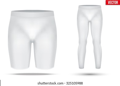 White Base layer compression pants and shorts of thermal fabric. Sample typical technical illustration.  Vector Illustration isolated on white background