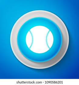 White Baseball ball icon isolated on blue background. Circle blue button with white line. Vector Illustration