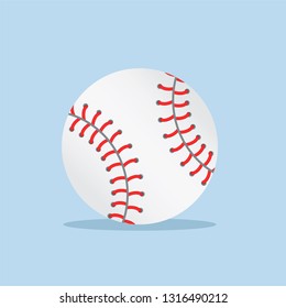 white baseball ball on blue background with shadow, stock vector illustration