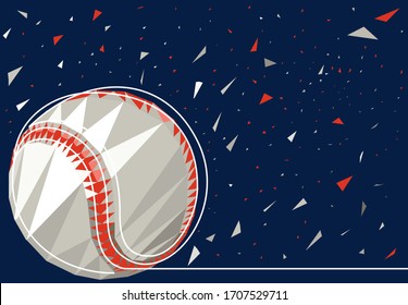 White baseball ball stitched with red thick thread made of genuine leather.continuous one line drawing. Vector illustration.