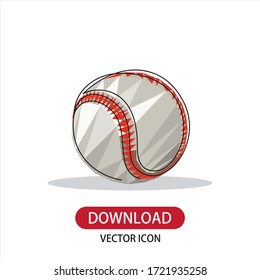 White baseball ball stitched with red thick thread made of genuine leather.continuous one line drawing. Vector illustration.