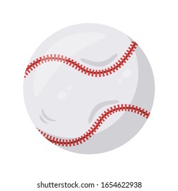 White baseball ball wrapped in white leather, stitched red wave line strips. Sports equipment object isolated on transparent backdrop. Competition or tournament design element. Vector illustration