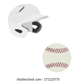 White baseball batting helmet and baseball ball vector isolated
