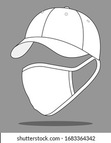 White Baseball Cap and Anti Dust Mask Fabric Vector For Template