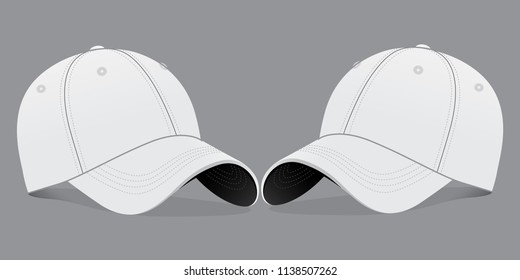 White Baseball Cap with Black Under Visor Design on Gray Background, Vector File.