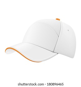 White baseball cap with a colored border for drawing a logo or brand name.