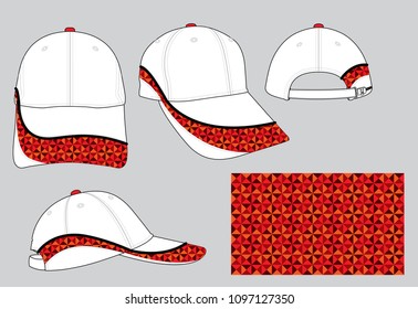 White Baseball Cap Design Vector With Triangle Graphic Line Printed.