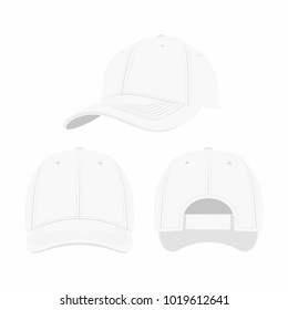 White Baseball Cap isolated on white background. Front, side and back views