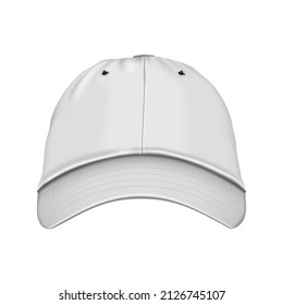 White Baseball Cap Isolated On White Background - Realistic Vector Mock-up. Blank Dad Hat - Mockup Template For Design