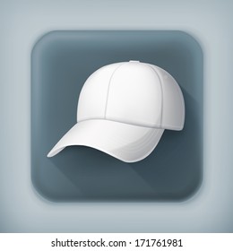 White baseball cap, long shadow vector icon