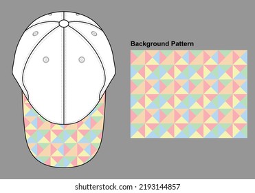 Gorra De Béisbol Blanco Con Patrón De Fondo Geométrico Monotónico En El Diseño De La Gorra Brim, Archivo Vector